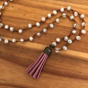 Rondelle Crystal Tassel Necklace | Lavender | 40” Length